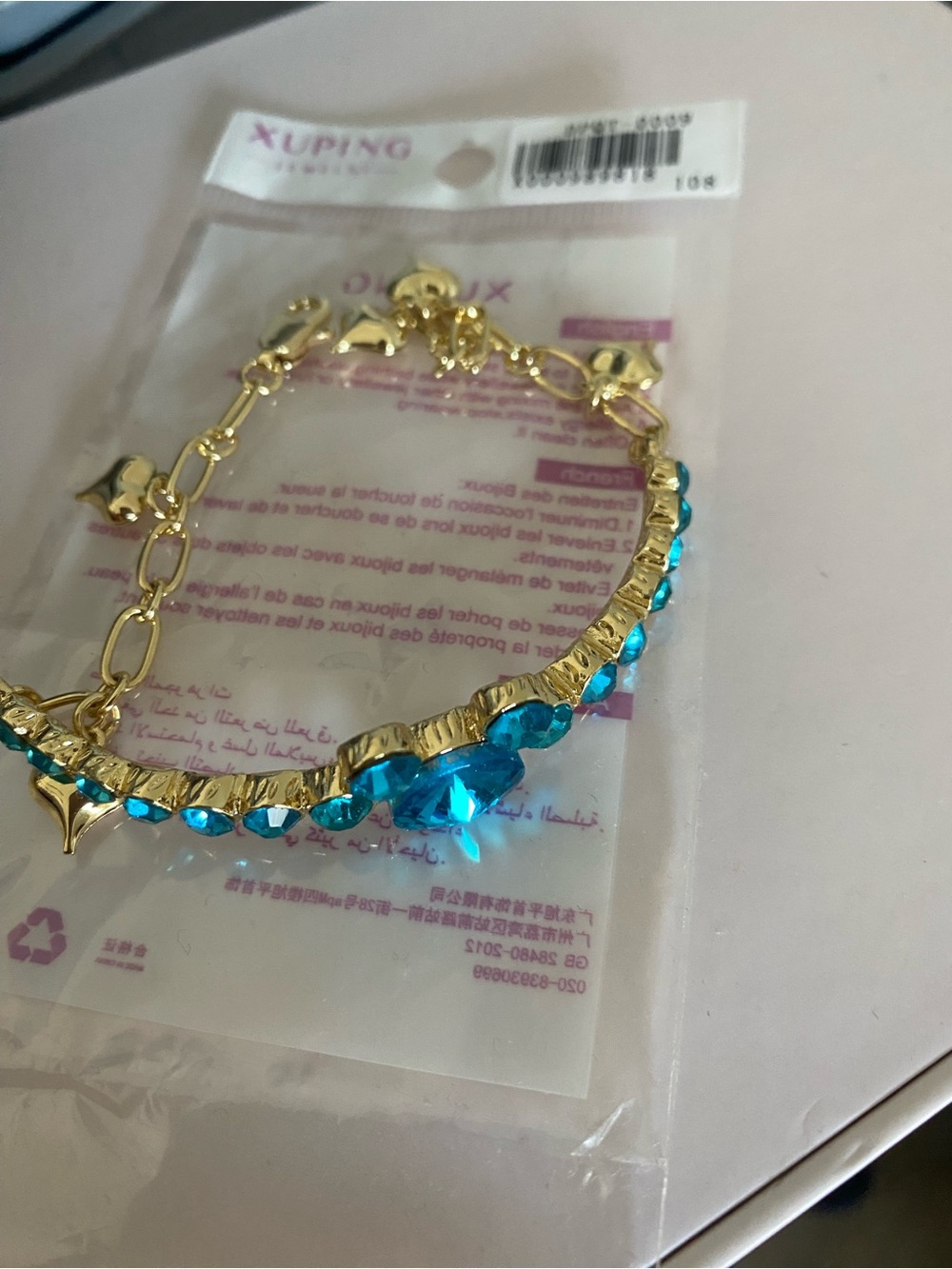 Ping Gold-Plated Bracelet with Bright Teal Crystals
